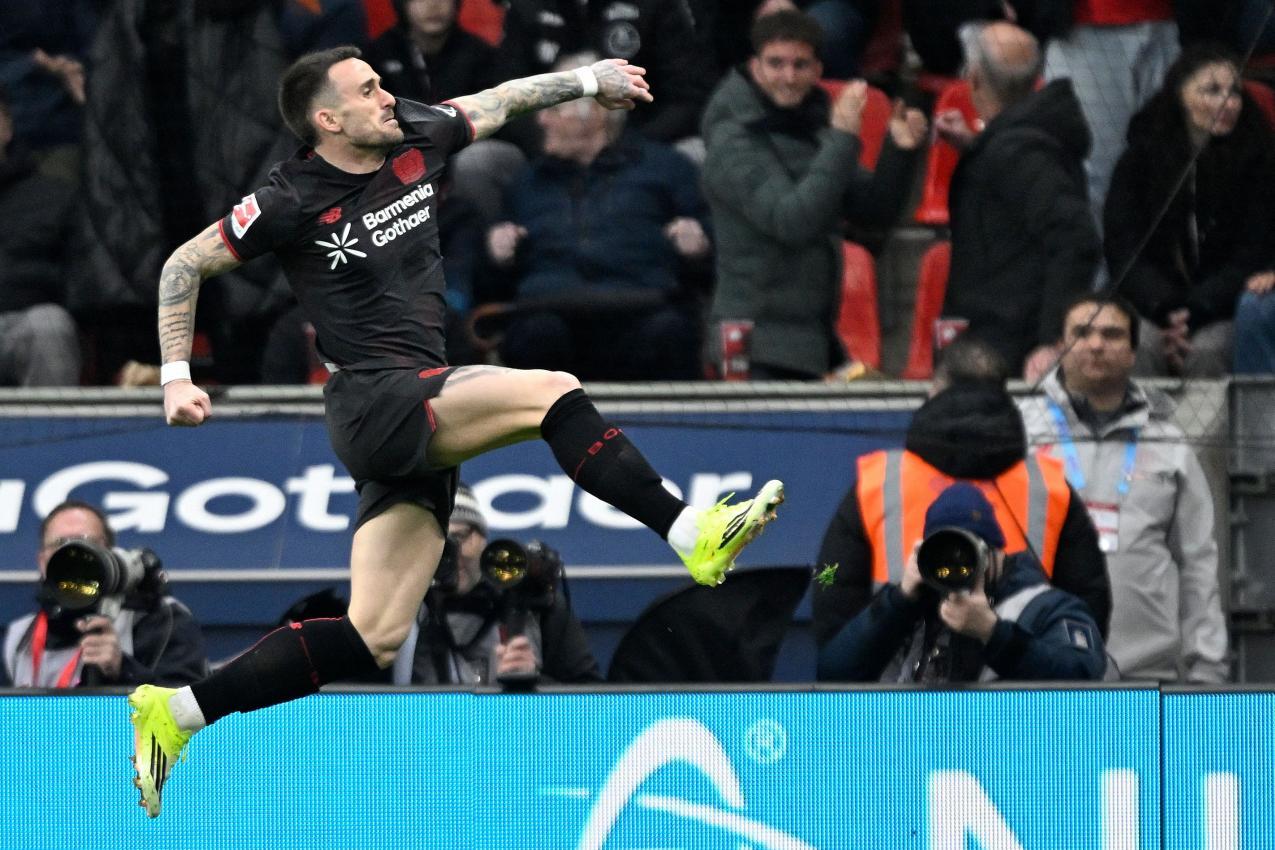 Aleix Garcia brachte Bayern Leverkusen in Führung. © APA/afp / INA FASSBENDER