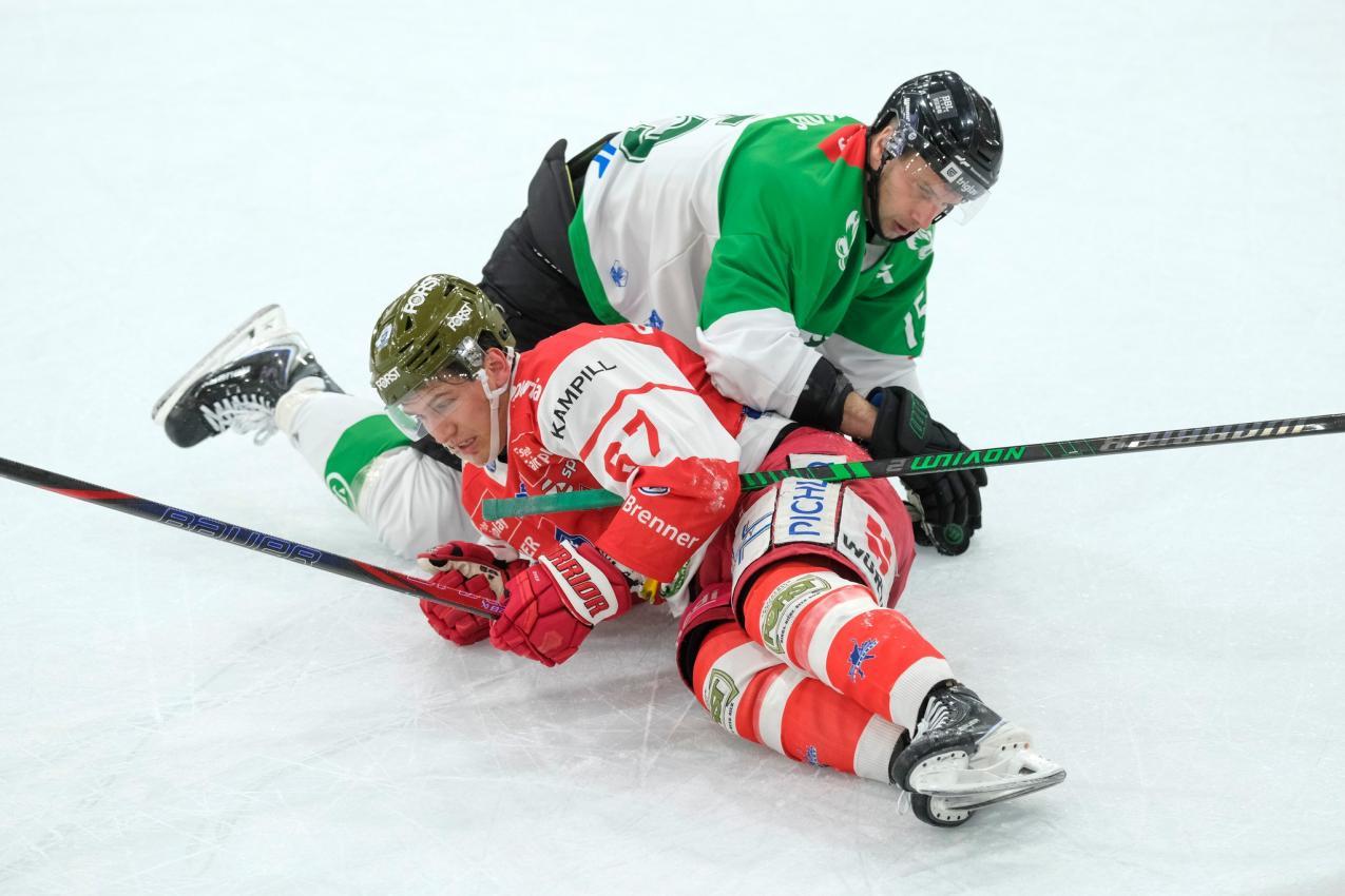 Bild mit Symbolcharakter: Matt Bradley und der HCB waren den Slowenen bisher unterlegen. © Vanna Antonello