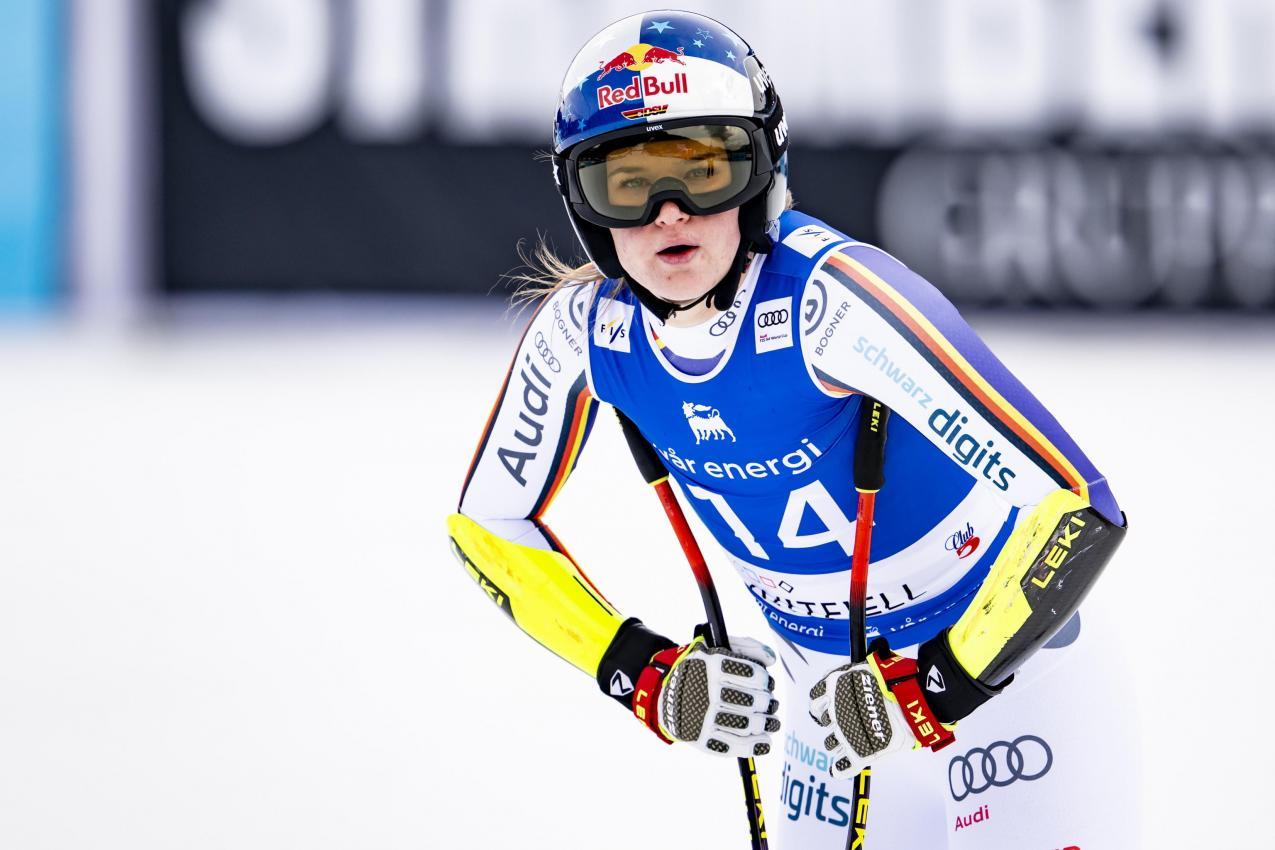 Emma Aicher nach ihrem Lauf im Super-G von Kvitfjell. © ANSA / JEAN-CHRISTOPHE BOTT