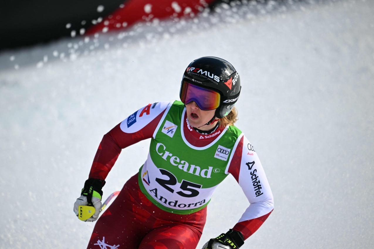 Nina Ortlieb stellte Bestzeit auf. © APA/afp / LIONEL BONAVENTURE