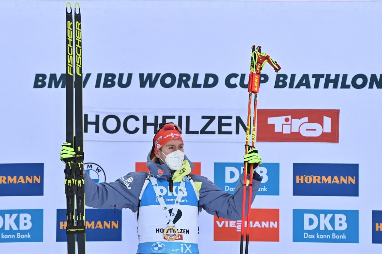 Feierte in Hochfilzen seinen einzigen Weltcupsieg: Johannes Kühn © AFP / JOE KLAMAR