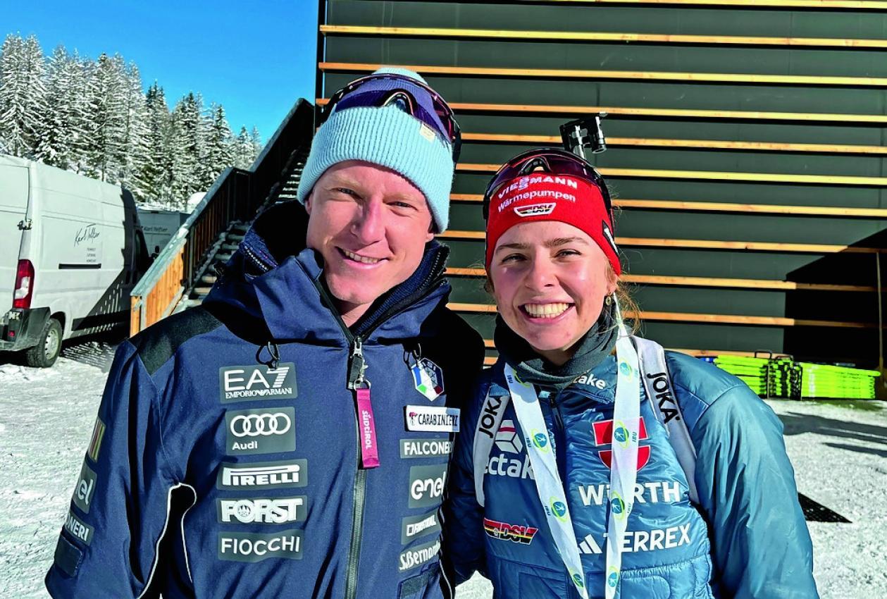 Johanna Puff, hier mit Partner Lukas Hofer, bei ihrem Europameistertitel 2025 in Martell. © sn