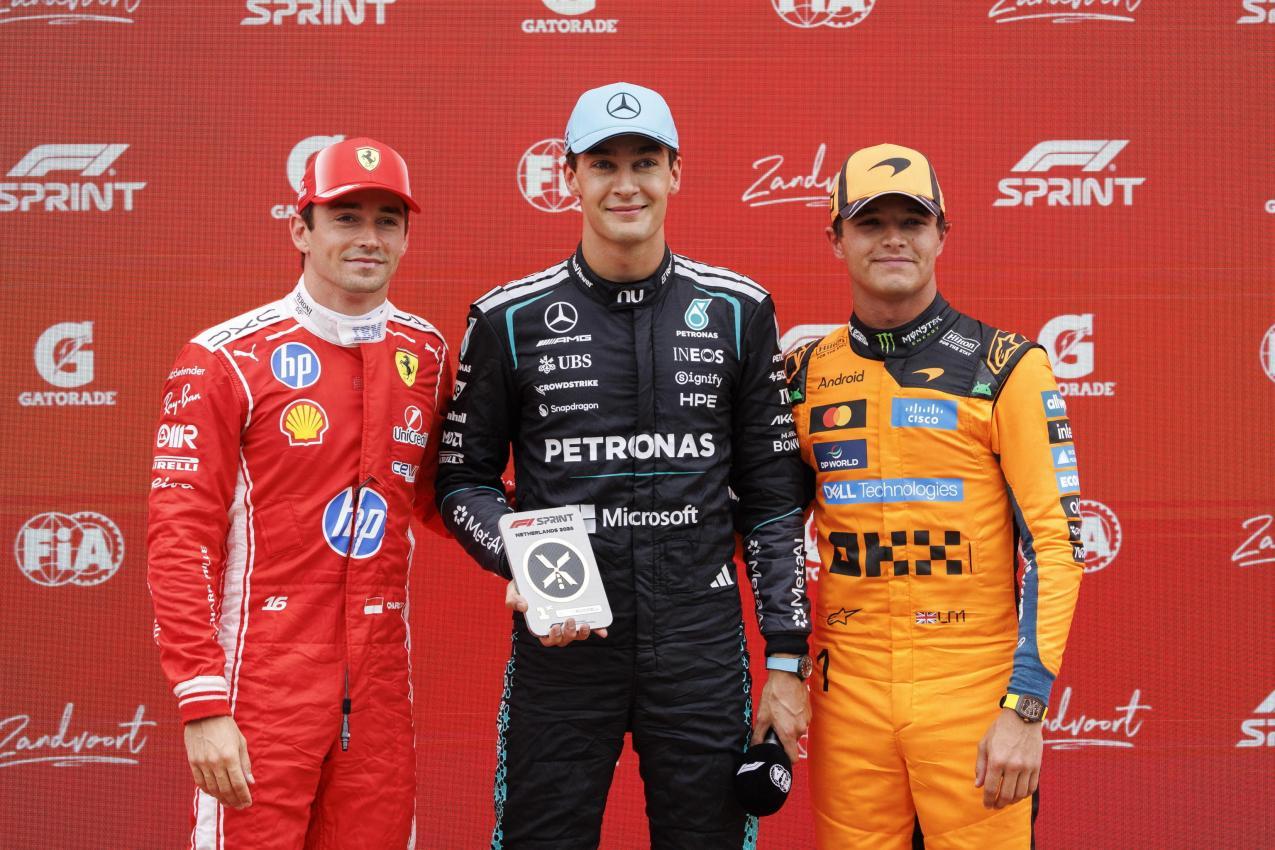 Charles Leclerc, George Russell und Lando Norris waren die Schnellsten im Sprint. © ANSA / Sem van der Wal