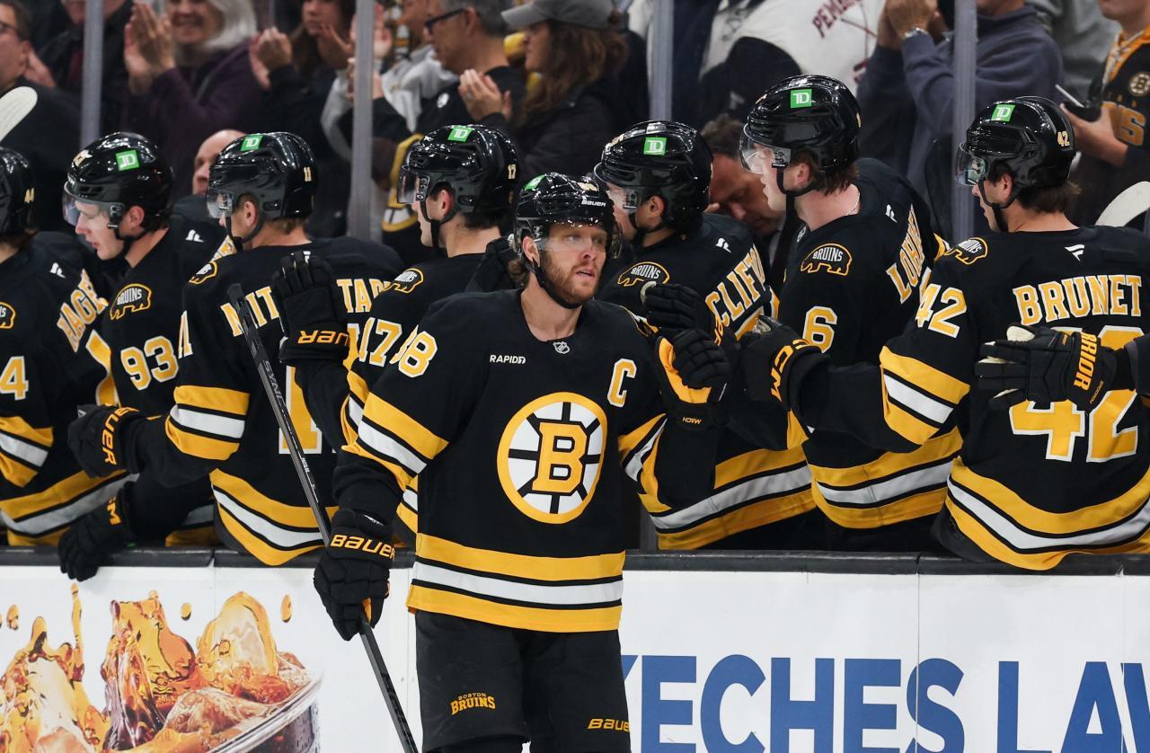 David Pastrnák führte die Boston Bruins zu einem deutlichen Sieg. © APA / RICH GAGNON