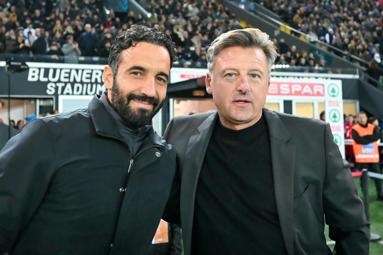 Ruben Amorim (links) könnte mit Milan für den Trainerrauswurf von Kosta Runjaic gesorgt haben. © ANSA / Alessio Marini