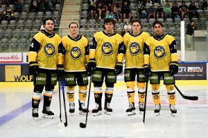 Tommy Purdeller, Luciano Zandegiacomo, Josef Prast, Dominik Obexer und Alan Lobis. © hc pustertal/i. foppa